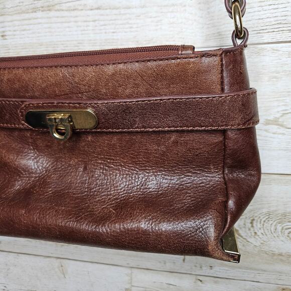 Wilsons Roma Leather Purse Crossbody Vintage Brown Cognac Crossbody Handbag Gold - Picture 14 of 16